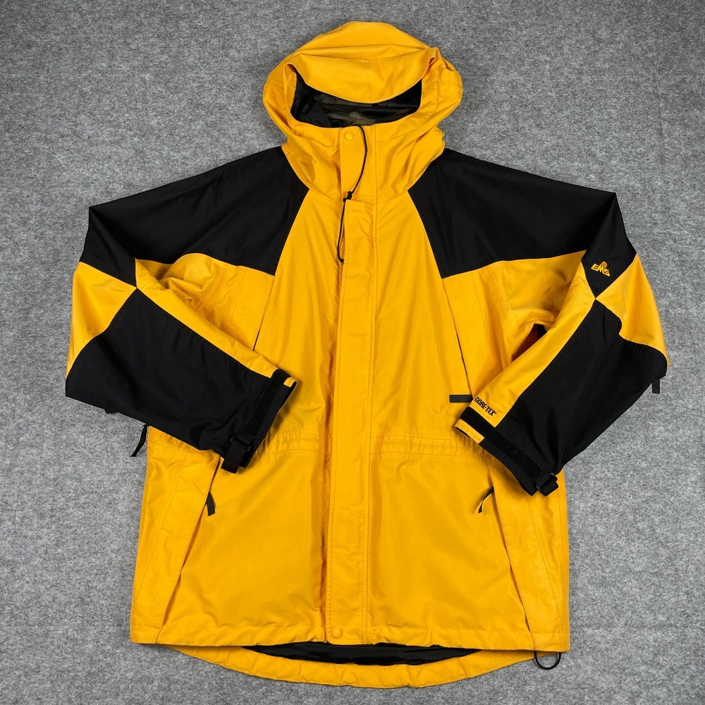 Eastern Mountain Sports Gore-Tex Parka Jacket Mens XL Yellow Black Hooded EMS